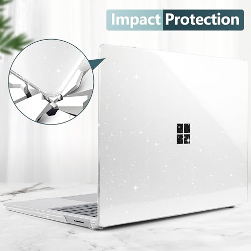 Batianda Glitter Case for Surface Laptop 13.8 Inch 2024-2026, Starry Clear | Fits Surface Laptop 7th/8th for Business, Subtle Glitter Mist Finish, 1.2mm Lightweight Ultra-Slim Hard Shell 4-in-1 Bundle - color: Bling Clear
