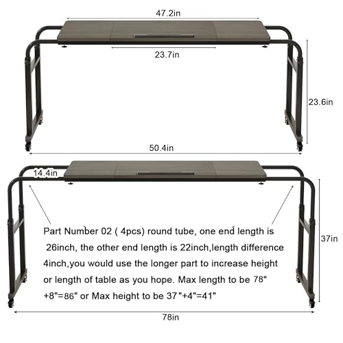 TigerDad Tilt Overbed Table with Wheels, Height Adjustable Rolling Desk for King Queen Bed, Tilting Laptop Cart Mobile Computer Workstation, Dekuwood - color: Tilt Overbed Table- Dekuwood