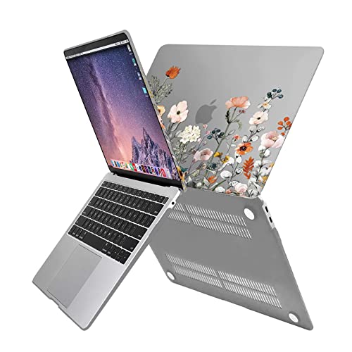MOSISO Compatible with MacBook Air 13 inch Case M1 2022-2018, Grey | Retina Display, Plastic Garden Flowers Hard Shell&Keyboard Cover&Screen Protector, Release A2337 M1 A2179 A1932 - color: Grey