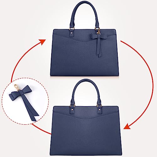 RAINSMORE Laptop Bag for Women 15.6 Inch PU Tote Bag Business Office Work Bag Waterproof Briefcase Computer Tote Lightweight Handbag Shoulder, Blue - color: Blue
