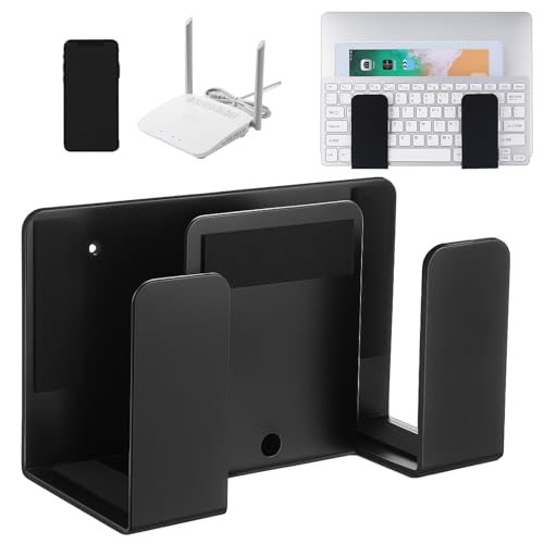 Relaxweex Universal Laptop Wall Holder, Adjustable Laptop Wall Mount with Hooks, 7.87 x 4.72 x 3.35 Inch, Organizer for Keyboard, Tablet, Router, Modem, Cable Box, Gaming Console, Black