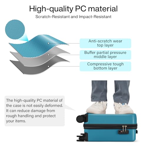 Hanke 16 Inch Underseat Small Carry On Luggage, Hard Shell with TSA Lock | PC Hard Shell, 14" Padded Laptop Pocket, Multi-Compartment, 8 Spinner Wheels, Lightweight, Short Trip - color: Caribbean Blue, size: 16 Inch