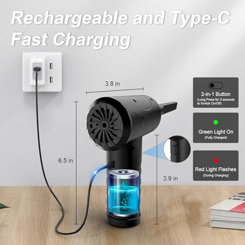 Portable Air Blower, Compressed Air Duster 3 Gear 51000RPM 6000mAh Rechargeable Cordless Electric Air Duster with LED Light & Air Pump for Computer Laptop PC Keyboard PS5 -Replace Compressed Air Can