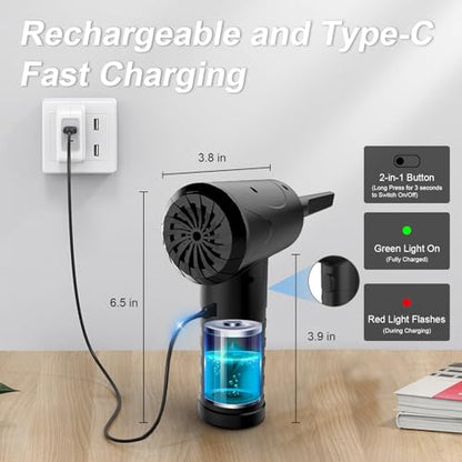 Portable Air Blower, Compressed Air Duster 3 Gear 51000RPM 6000mAh Rechargeable Cordless Electric Air Duster with LED Light & Air Pump for Computer Laptop PC Keyboard PS5 -Replace Compressed Air Can