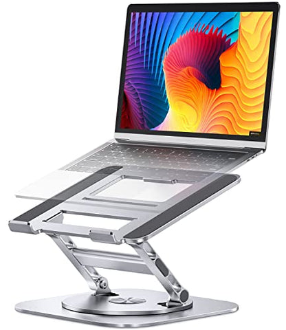 AOEVI Adjustable Laptop Stand with 360 Rotating Base, Stable Computer Stand for Laptop Ergonimic Foldable Laptop Riser for Desk Compatible with MacBook Pro/Air Notebook up to 16 Inches, Silver - color: Silver
