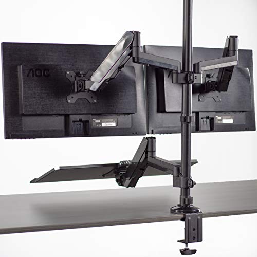 VIVO Black Dual Monitor Sit-Stand Height Adjustable Workstation, Standing Desk Mount with Pneumatic Spring, Holds 2 Screens up to 32 inches STAND-SIT2B - size: Desk Mount - Dual