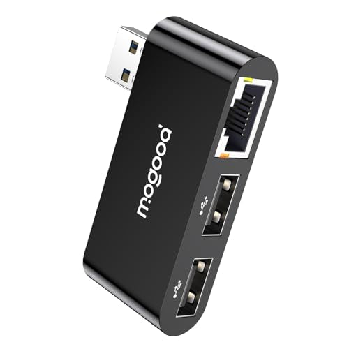 MOGOOD USB to Ethernet Adapter, Type A to Gigabit LAN with 2 USB Ports | RJ45 1000Mbps Hub, For Laptops PC MacBook Surface 6Pro XPS Compatible, Windows Linux MacOS