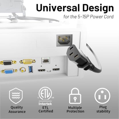 Vockjour Universal 5ft(1.5m) Power Cord, 3-Prong Pure Copper ETL, Black | 10 Amps 125 Volts NEMA 5-15P to C13 AC Cable for TV Monitor PC Printer PlayStation Samsung Dell HP Sony LG Apple Vizio Asus - size: 5FT
