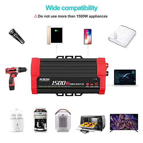 1500W Car Power Inverter Adapter | 12V DC to 110V AC Car Converter Charger Adapter with Dual 3.1A USB Port and AC Outlets Quick Charging - size: 1500W