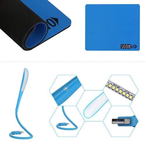 SOON GO Mini Mouse with Pad+USB LED Light 3 in 1 Gift Combo Kids Mice for Laptop Home Office Travel Blue - color: Light blue