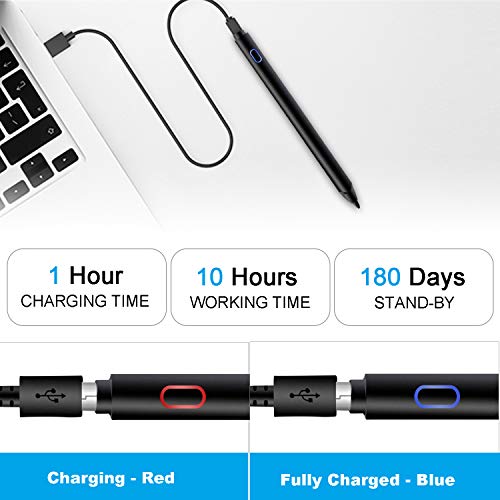 Mixoo Active Stylus Pen for iPad - Rechargeable 1.6mm Fine Tip and Fiber Tip 2-in-1 High Sensitivity Smart Pencil Digital Pen for Drawing and Writing, Compatible with Apple iPad, iPhone Series - Black
