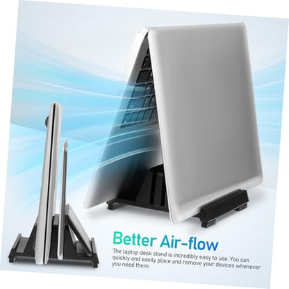 KALLORY Laptop Vertical Stand Adjustable Tablet Holder with Padded Nonslip Base Desk Space Organizer for Efficient Workspace Dual Slots to Maximize Office Desk Clutter