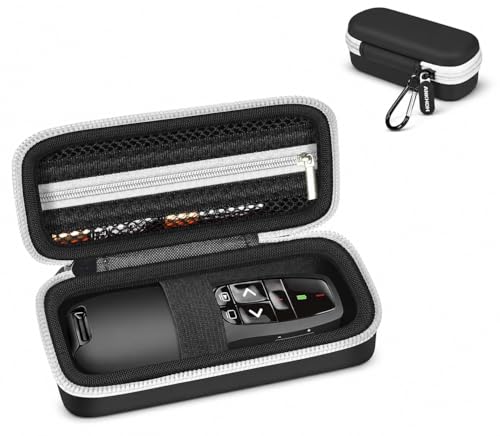 ANKHOH Presentation Clicker Case for Logitech R400/R500, Not for R800 | PU storage bag with zippered mesh pocket and carabiner for boardrooms, classrooms, conferences and travel, Black, Case Only - color: Black