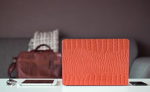 Compatible with MacBook Air 13 inch Case 2026 M5, 2022-2025 M4/M3/M2 A3449 A3240 A3113 A2681, Texture Luxury Crocodile Aligator Skin Snakeskin PU Leather Hardshell Case & Keyboard Cover, Orange - color: # Shiny Orange Crocodile