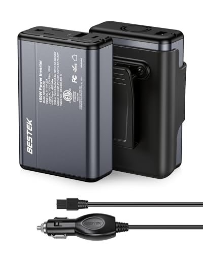 BESTEK 150W Power Inverter 11-17V, 30W USB-C, 18W USB-A Car Charger Adapter | 12V DC to 110V AC Converter, Vehicle Cigarette Lighter Plug Outlet, 10 Layer Protection, ETL Certified, Aluminum Housing-Gray - color: Gray