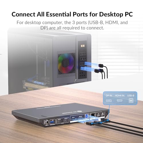 AV Access KVM Switch Docking Station for 2 Monitors 2 Computers, 4K KVM Switch Dual Monitor for Laptop & Desktop, EDID, 1G Ethernet, 100W USB-C Charging, 3X USB 3.0, Ideal for Home Office & Gaming - size: 14in