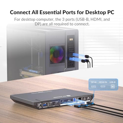 AV Access KVM Switch Docking Station for 2 Monitors 2 Computers, 4K KVM Switch Dual Monitor for Laptop & Desktop, EDID, 1G Ethernet, 100W USB-C Charging, 3X USB 3.0, Ideal for Home Office & Gaming - size: 14in