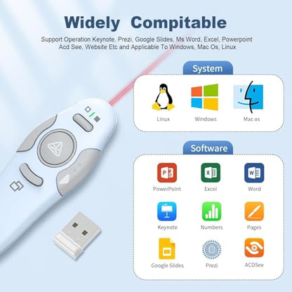 QUI Presentation Clicker Wireless Presenter Remote, Blue, A | Clicker for PowerPoint Presentation Remote, PowerPoint Slide Advancer for Mac/Windows/Google Slide/Keynote - color: Blue