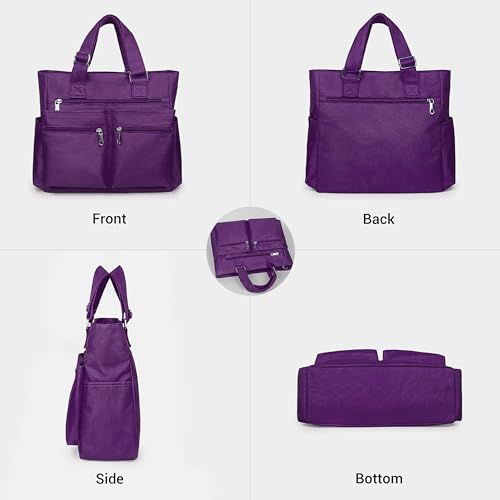 VOLGANIK ROCK Canvas Tote Bag Waterproof Nylon Multi Pocket Shoulder Bags Laptop Work Bag Teacher Purse Handbag for Women Men - color: Purple-new