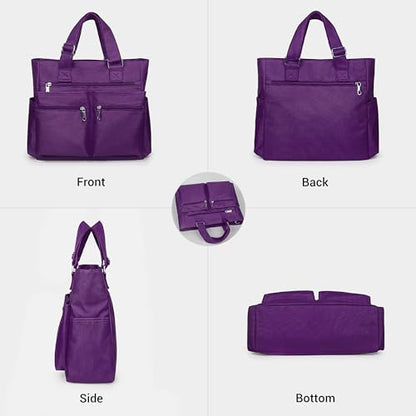 VOLGANIK ROCK Canvas Tote Bag Waterproof Nylon Multi Pocket Shoulder Bags Laptop Work Bag Teacher Purse Handbag for Women Men - color: Purple-new