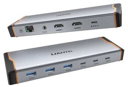 UANTIN 11-in-1 Docking Station Dual Mnoitor [Cable 3.3FT/1M] Dual HDMI 4K@60Hz, 5Gbps USB-A & C, 100W PD, Gigabit Ethernet, Audio, Aluminum Laptop Docking Station for Windows/Dell/HP/Lenovo/Asus