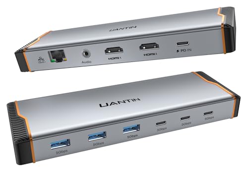 UANTIN 11-in-1 Docking Station Dual Mnoitor [Cable 3.3FT/1M] Dual HDMI 4K@60Hz, 5Gbps USB-A & C, 100W PD, Gigabit Ethernet, Audio, Aluminum Laptop Docking Station for Windows/Dell/HP/Lenovo/Asus