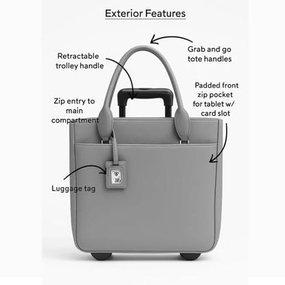 FRANCINE Roller Laptop Tote Bag 17 Inch – Rolling Laptop Tote for Women, Laptop Roller Bag with Trolley Handle (Grey) - color: Grey