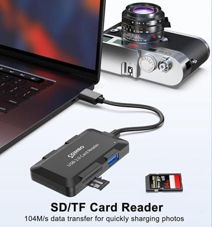 5 in 1 USB Hub with SD/TF Card Reader, USB Extender with 3 USB-A Ports for Laptop, PC, Desktop, Mouse, Keyboard, Projector and More(Black/3.3FT Cable)
