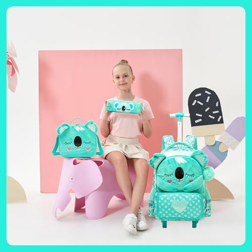 Meetbelify Kids Rolling Backpack with Wheels for Girls Cute koala School Roller Backpack,Carry on Travel Luggage with Lunch Bag and Pencil Case for Girls Ages 5-12 - color: 01 Koala