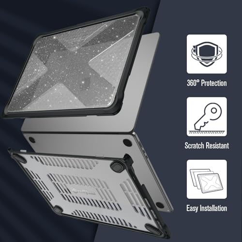 Fintie Rugged Case for MacBook Air 15 Inch, Glittering Clear | A3448 A3241 A3114 A2941, 2023 2024 2025 2026, M2 M3 M4 M5, TPU Bumper, Heavy Duty Hard Shell Cover - color: Glittering Clear