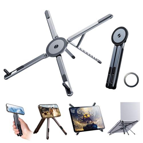 Multi-Purpose Portable Magnetic Stand, Suitable for Smartphones, Pad，Laptop， AluminumAlloy Material,Suitable fortraveling, Official Working and Leisure, and Home Entertainment (E05-gray)