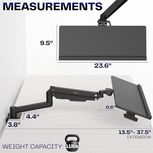 VIVO Sit-Stand 24 Inch Pneumatic Spring Keyboard and Mouse Tray Clamp-on Desk Mount, Counterbalance Height Adjustable Typing Platform, Ergonomic Tilt, Black, MOUNT-KB35CP - size: 37.8” extension, style: Desk Clamp