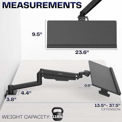 VIVO Sit-Stand 24 Inch Pneumatic Spring Keyboard and Mouse Tray Clamp-on Desk Mount, Counterbalance Height Adjustable Typing Platform, Ergonomic Tilt, Black, MOUNT-KB35CP - size: 37.8” extension, style: Desk Clamp