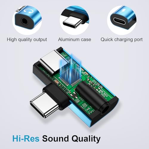 USB C to 3.5mm Headphone and Charger Adapter,2in1 USB C to Aux Jack Adapter | Audio Adapter with PD 60W Fast Charging Dongle Cable Convertor for Samsung Galaxy S26 Ultra/S25 FE/A17/A16/Z Flip7 iPhone 17 - color: blue