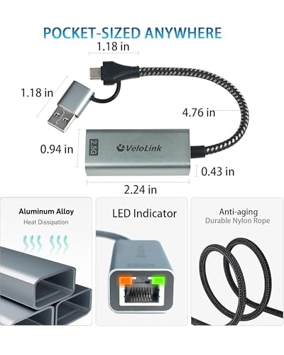 USB A/C to Ethernet Adapter,Ethernet to USB,USBA to RJ45 for Nintendo Switch 2,Gigabit Ethernet Adapter, LAN Network for Laptop, MacBook,Chromebook,Surface, Desktop,PC and More (USB A+C 2.5G) - size: USB A+C 2.5G
