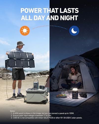 Anker SOLIX C300 DC Power Bank Station, Outdoor 288Wh Portable Power Station, LiFePO4 Battery, 300W Solar Generator, for Camping, Traveling, and Emergencies (No Wall Charger Included) - style: C300 DC