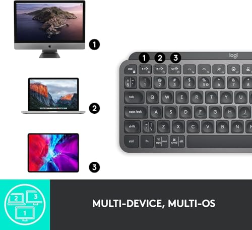 Logitech MX Keys Mini Minimalist Wireless Illuminated Keyboard - Graphite | Minimalist, compact, Bluetooth, USB-C, metal build, compatible with Apple macOS, iOS, Windows, Linux, Android - color: Graphite, style: MX Keys Mini