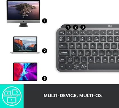 Logitech MX Keys Mini Minimalist Wireless Illuminated Keyboard - Graphite | Minimalist, compact, Bluetooth, USB-C, metal build, compatible with Apple macOS, iOS, Windows, Linux, Android - color: Graphite, style: MX Keys Mini