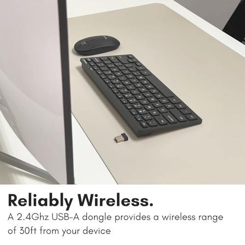 Macally Compact Wireless Keyboard - 2.4 Small Keyboard for Laptop, Desktop PC, Surface, Chromebook, Notebook, Slim Mini Key board with 2.4G Wireless USB - Portable, Ready for Travel without Number Pad - color: Black