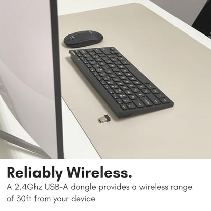 Macally Compact Wireless Keyboard - 2.4 Small Keyboard for Laptop, Desktop PC, Surface, Chromebook, Notebook, Slim Mini Key board with 2.4G Wireless USB - Portable, Ready for Travel without Number Pad - color: Black