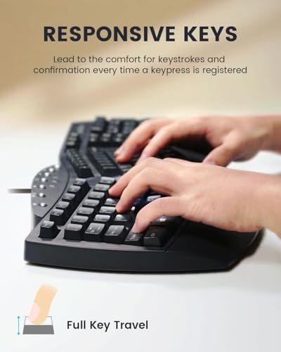 Perixx PERIBOARD-512B Wired Ergonomic Keyboard - Split Keyboard, Wrist Rest, Natural Typing - Wired USB Connectivity - US English - Black - color: Black, style: Wired
