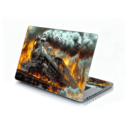 Universal Laptop Skin Sticker Decal, 12"-15.6" Aesthetic Vinyl Wrap, Skull Steam Train Fire Waterproof Notebook Cover Art Protector for MacBook HP Dell Lenovo, Fits 13" 14" 15" 15.6" - color: Skull Steam Train Fire