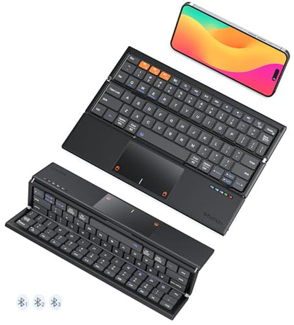 MEETION Foldable Bluetooth Keyboard with Touchpad for iPad PC | Tri-fold Wireless Keyboard, Rechargeable and Compact, Supports iOS Android Windows Devices, Portable for Travel and Work