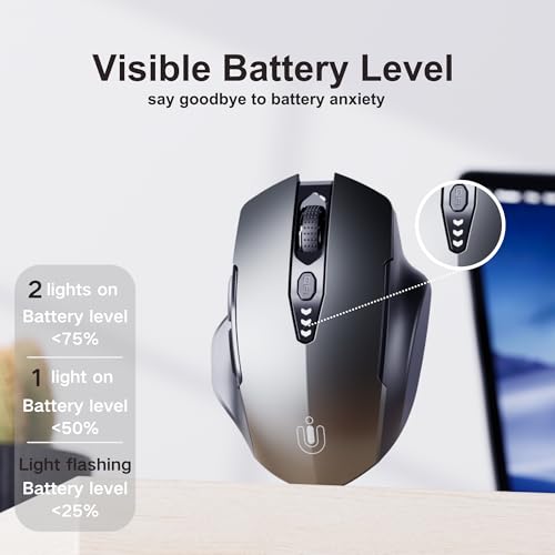 Uineer Wireless Mouse,[Upgraded] Rechargeable 2.4GHz (Battery Level Visible) Ergonomic Computer Mouse,4 Levels DPI, Wireless Mice for Laptop PC Computer(Grey) - color: Gray