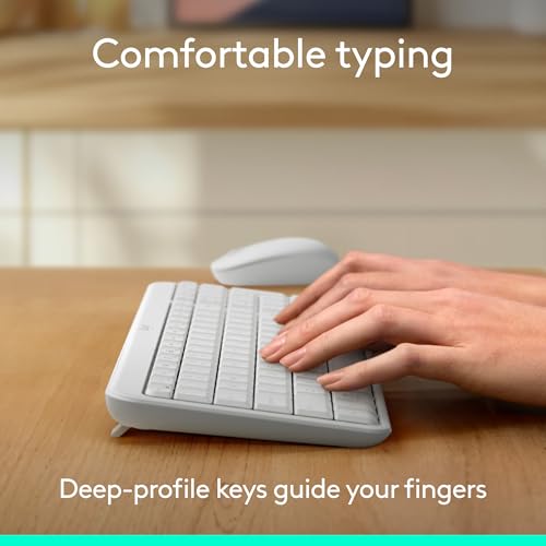 Logitech MK250 Compact Bluetooth Wireless Keyboard and Mouse Combo - White | Bluetooth connection only, compact keyboard with number pad, small ambidextrous M196 mouse with 3 non-customizable buttons - color: White, style: Combo