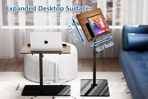 C Shaped End Table,20" W x 14" L,17"-31" Adjustable Height,Swivel and Turnable Desktop,Foldable Side Table for Small Spaces,Black Walnut (Black Walnut, 19.7" x 13.8") - color: Black Walnut, size: 19.7" x 13.8"