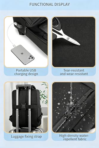 LINGYUE Business Laptop Backpack With USB Charging Port, Waterproof Durable Travel Backback For Men & Women, Anti-Scratch Computer Bag Fits 15.6 Inch, Ideal For Work, And School(Black)