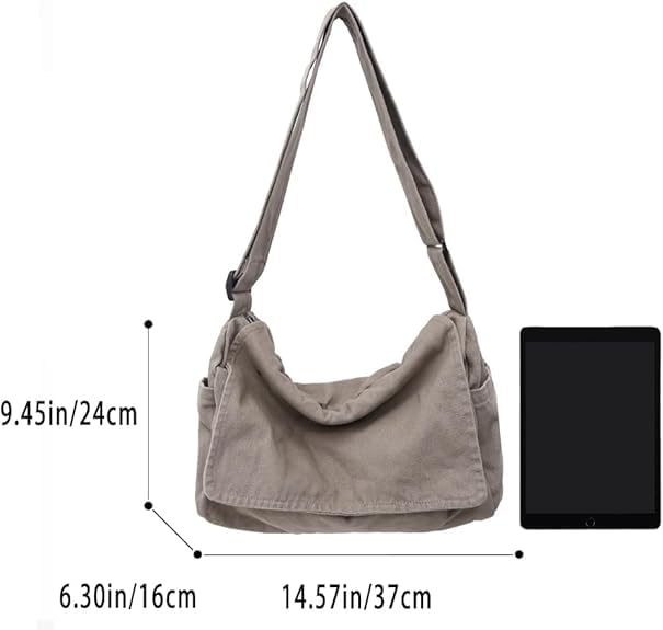 Canvas Messenger Bag Large Messenger Bags for Women Men Casual Canvas Crossbody Shoulder Bag with Multiple Pockets - color: Grey