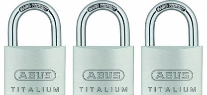 ABUS 64TI/40 Titalium Aluminum Alloy Padlock, Keyed Alike | with Nano Protect Steel Shackle, Pack of 3