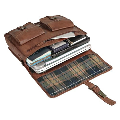 Leather briefcase 18 inch laptop messenger bag for men and women best satchel office bag - color: Tan, size: 16 inch